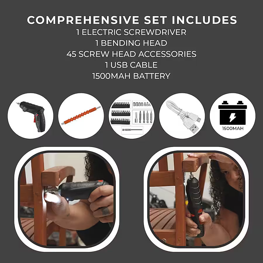 47-Piece Foldable Wireless Electric Screwdriver Kit with Adjustable Torque & USB Charging