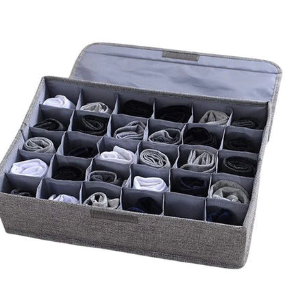 Storage Organizer with Lid | Foldable Drawer Divider | 24 Cells | Non-Woven Fabric | Random Colors